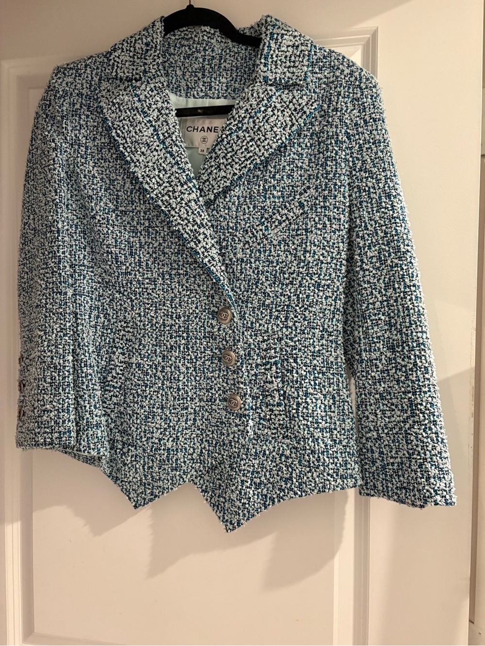 CHANEL Blue & White Tweed Blazer Jacket